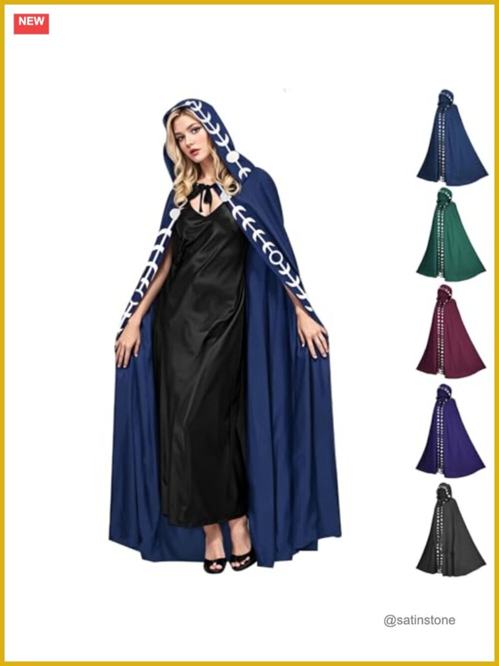 Hooded Embroidered Moon Cloak Cape Wizard Witch Cosplay Costume Adult